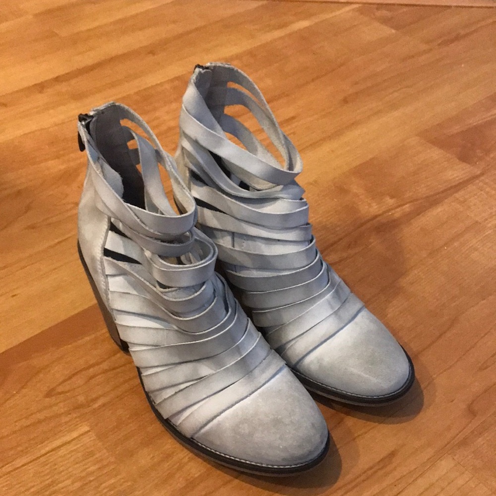 Free People | Hybrid strappy ankle block heel bootie in light gray